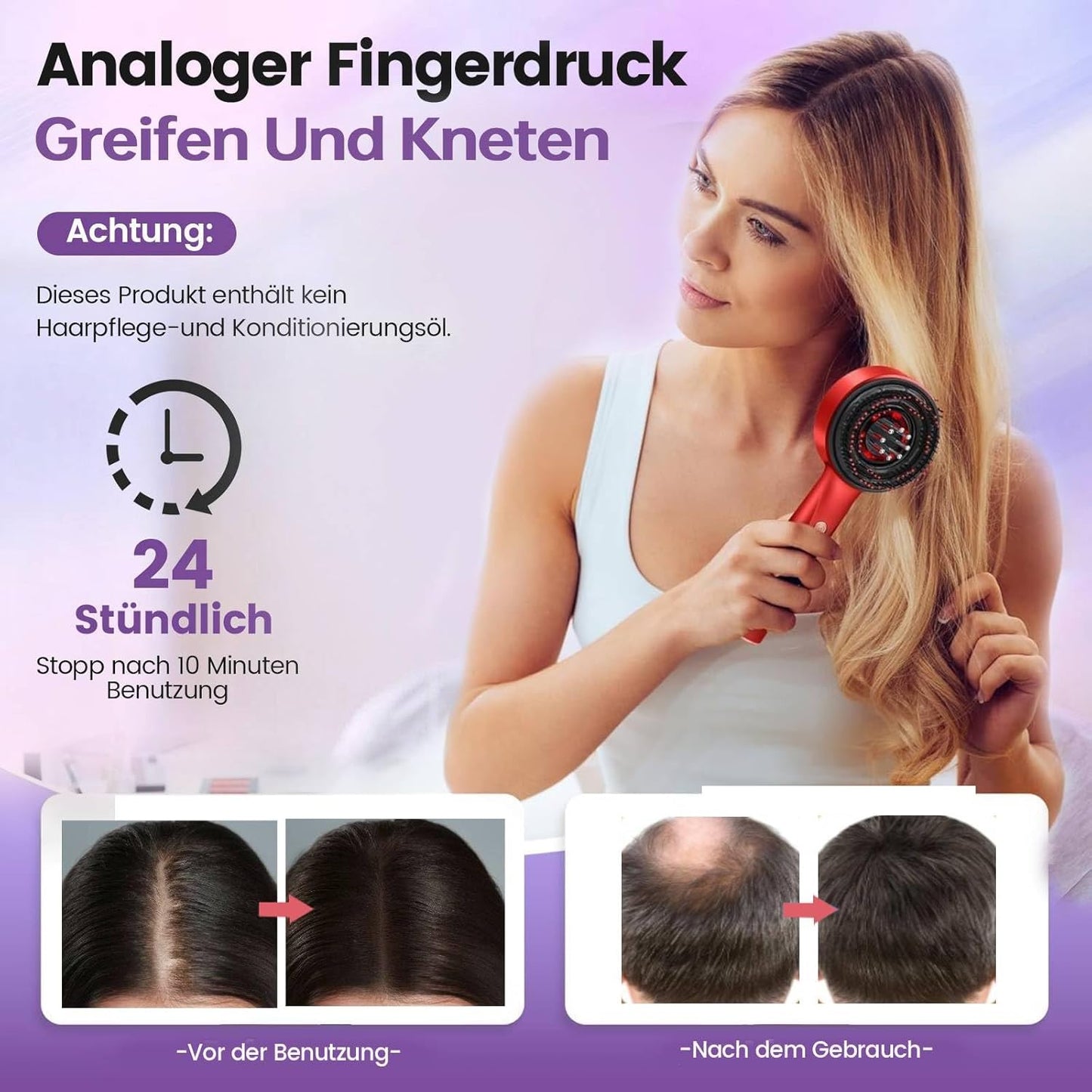 Electric Scalp Massager 3 in 1 Hair Applicator IPX6 Waterproof with 3 Massage Modes, Hair Applicator and Haa (Red Style)