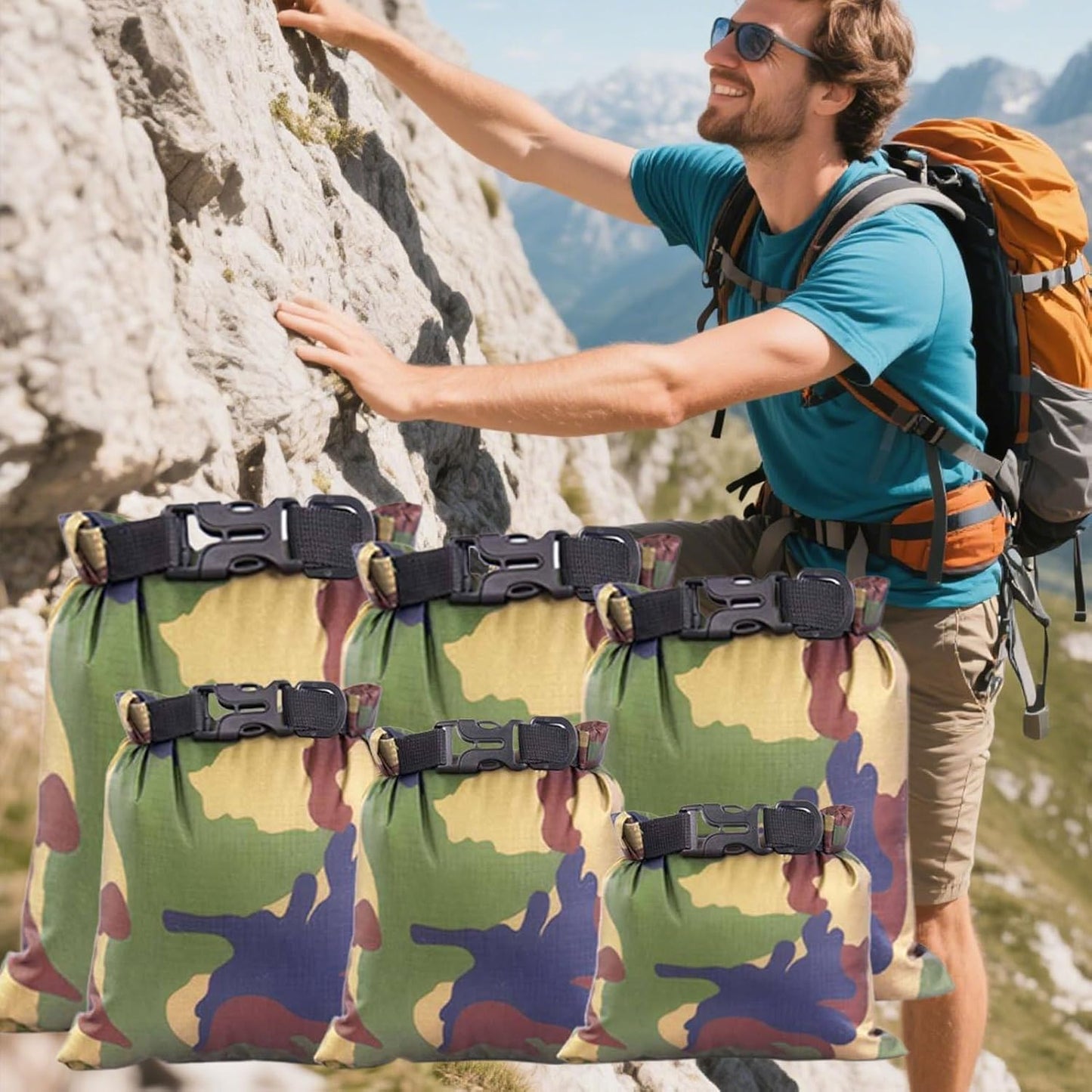 Nkmujil Waterproof Dry Bag, Camouflage Pattern, Gear Storage Pouch, Quick Access for Outdoor Activities, Ideal for Kayaking Backpacking Clothes Water-Resistant Travel Container