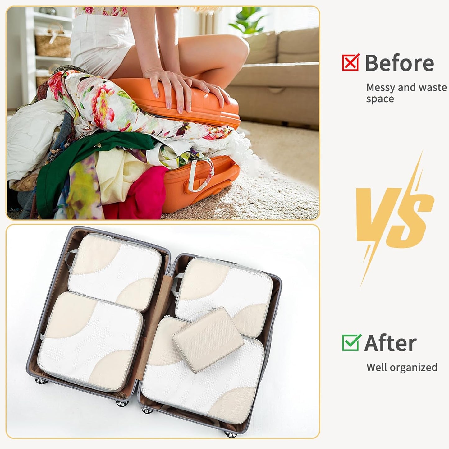 Joyoldelf Packing Cubes for Suitcases Beige