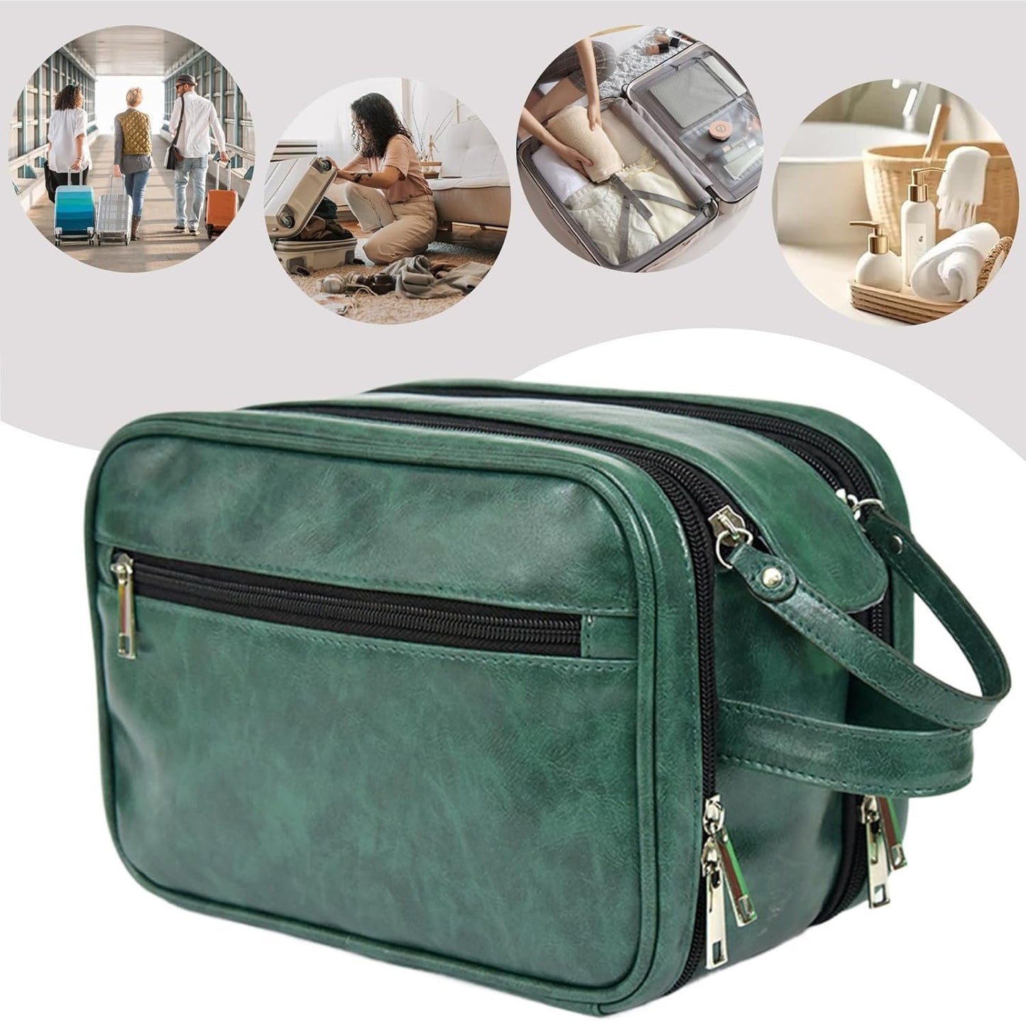 Hygiene Bag for Men - Waterproof PU Shaving Bag for Men,Bathroom Travel Bag, Toiletry Organizer, ReusableTravel Toilet Bags for Shaving Grooming Dopp Kit, Green, Refer to description, Unisex