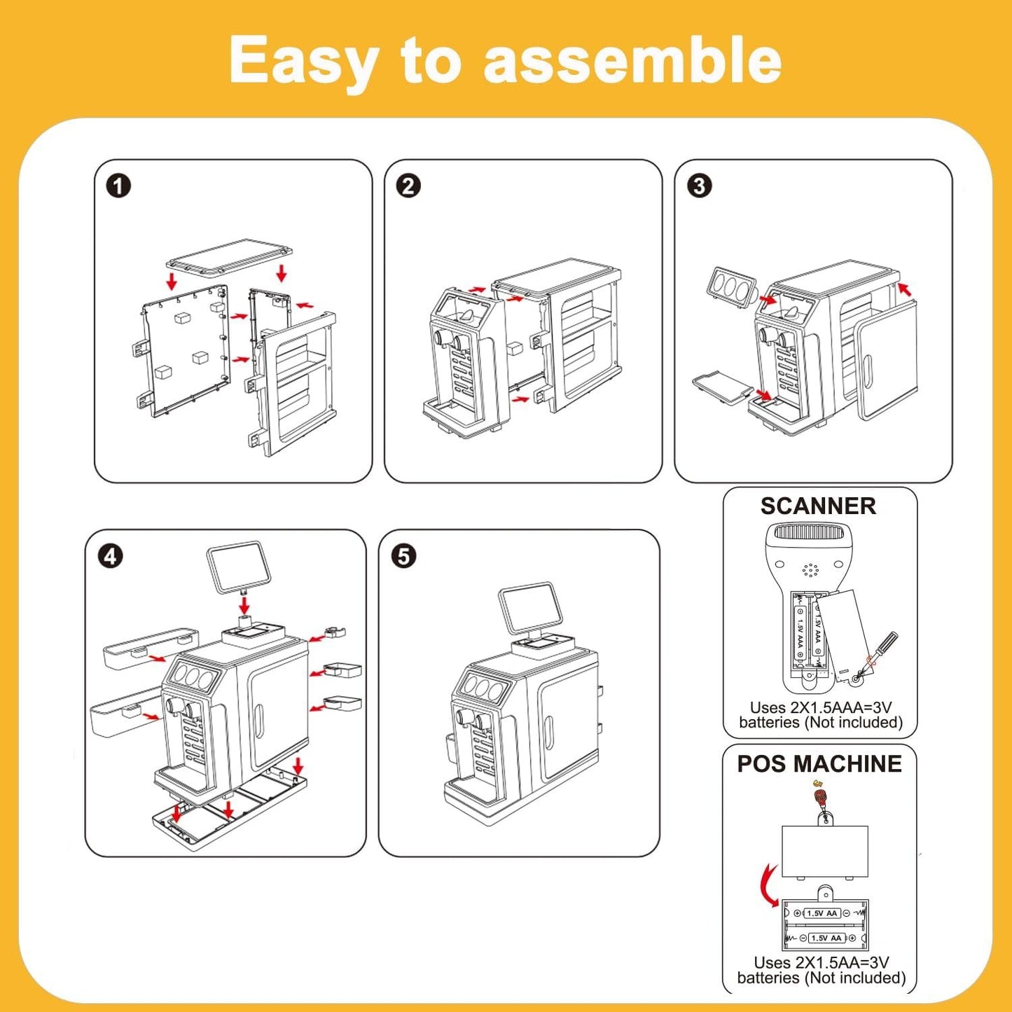 Cash Register Playset for Kids-46PCS with Scanner, Play Food and Money, Mini Supermarket Grocery Play Store Pretend Cashier, Coffee Machine, Pretend Play Toy Gift for Toddlers Boys Girls Ages 3 4 5 6