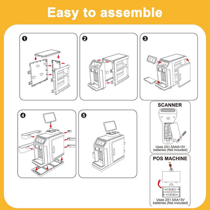 Cash Register Playset for Kids-46PCS with Scanner, Play Food and Money, Mini Supermarket Grocery Play Store Pretend Cashier, Coffee Machine, Pretend Play Toy Gift for Toddlers Boys Girls Ages 3 4 5 6