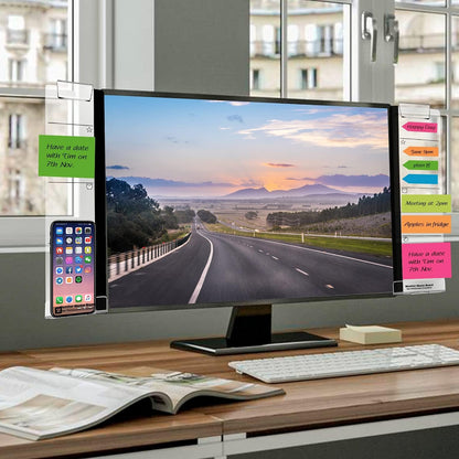 Monitor Memo Boards for Computer, Set of 2 (Left & Right) Multifunction Acrylic Screen Message Reminder Pad Side Panels Phone Holder - Utility Organizer for Office Desktop, Gift of 1 Pack Sticky Notes