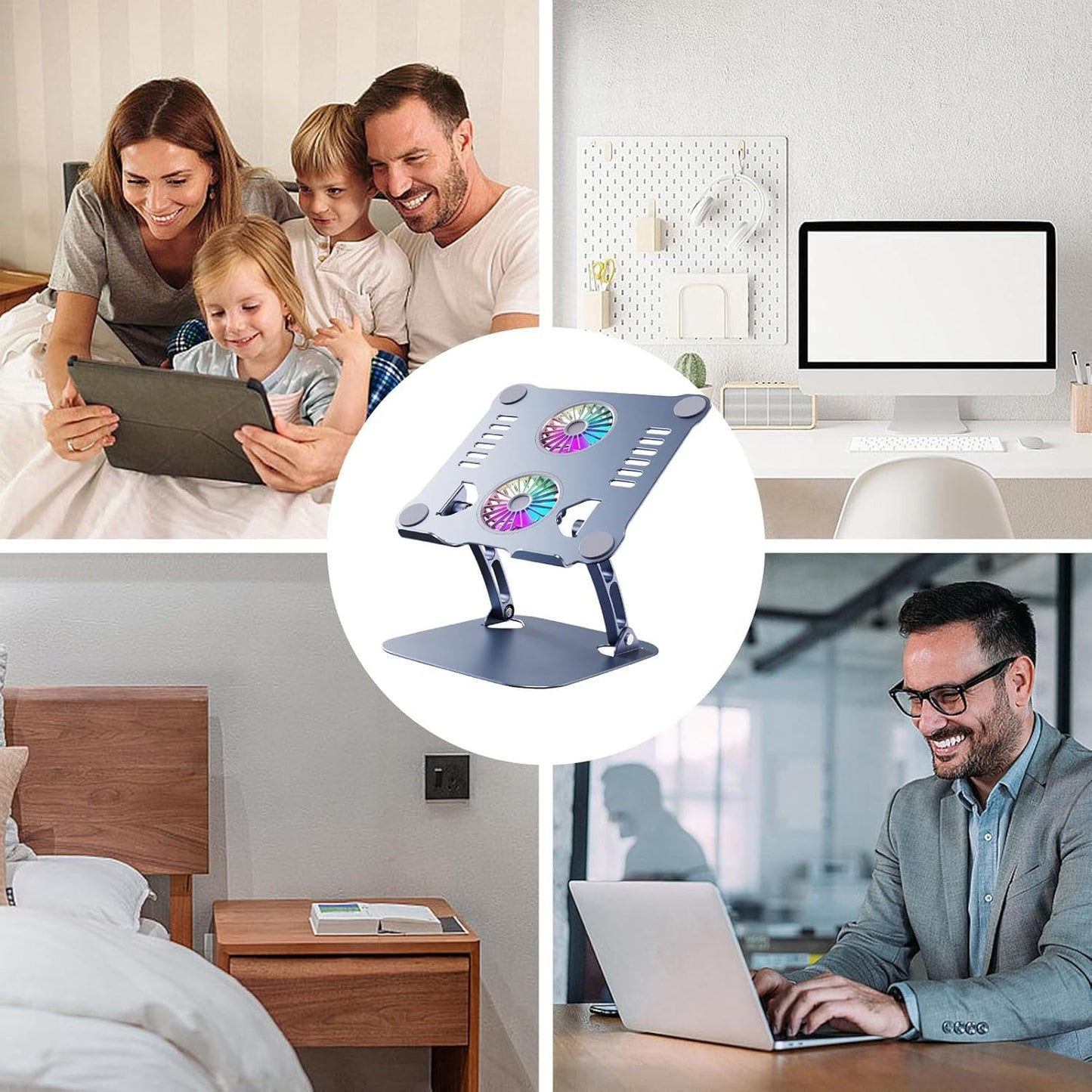 Laptop Cooling Stand | Adjustable Metal Cooling Pad | Adjustable Height Laptop Stand with Double Fan, Ergonomic Foldable Laptop Cooling Pad for Desk Table