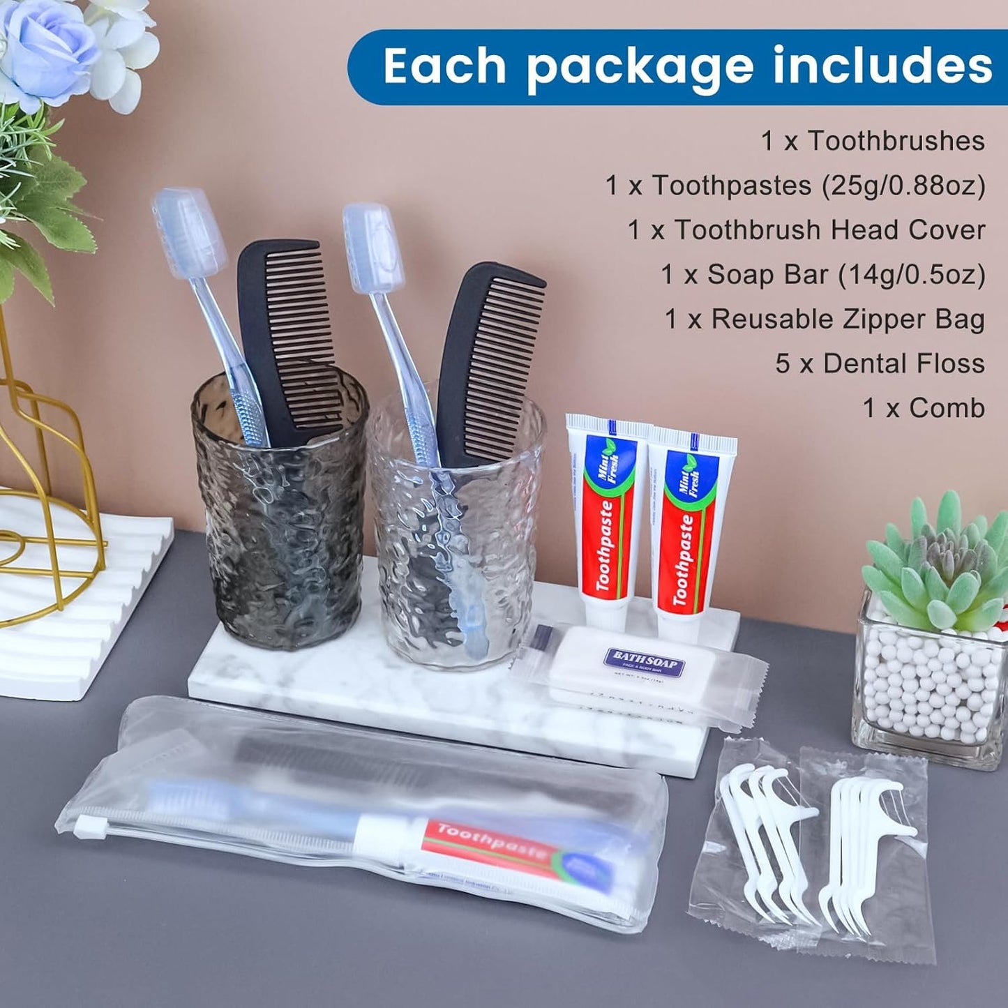 25 Sets Personal Hygiene Kit Bulk, Disposable Toothbrushes with Toothpaste Floss Comb Soap and Cover, Toiletry Kits Homeless Supplies Bulk for Women,Men,Travel,Homeless
