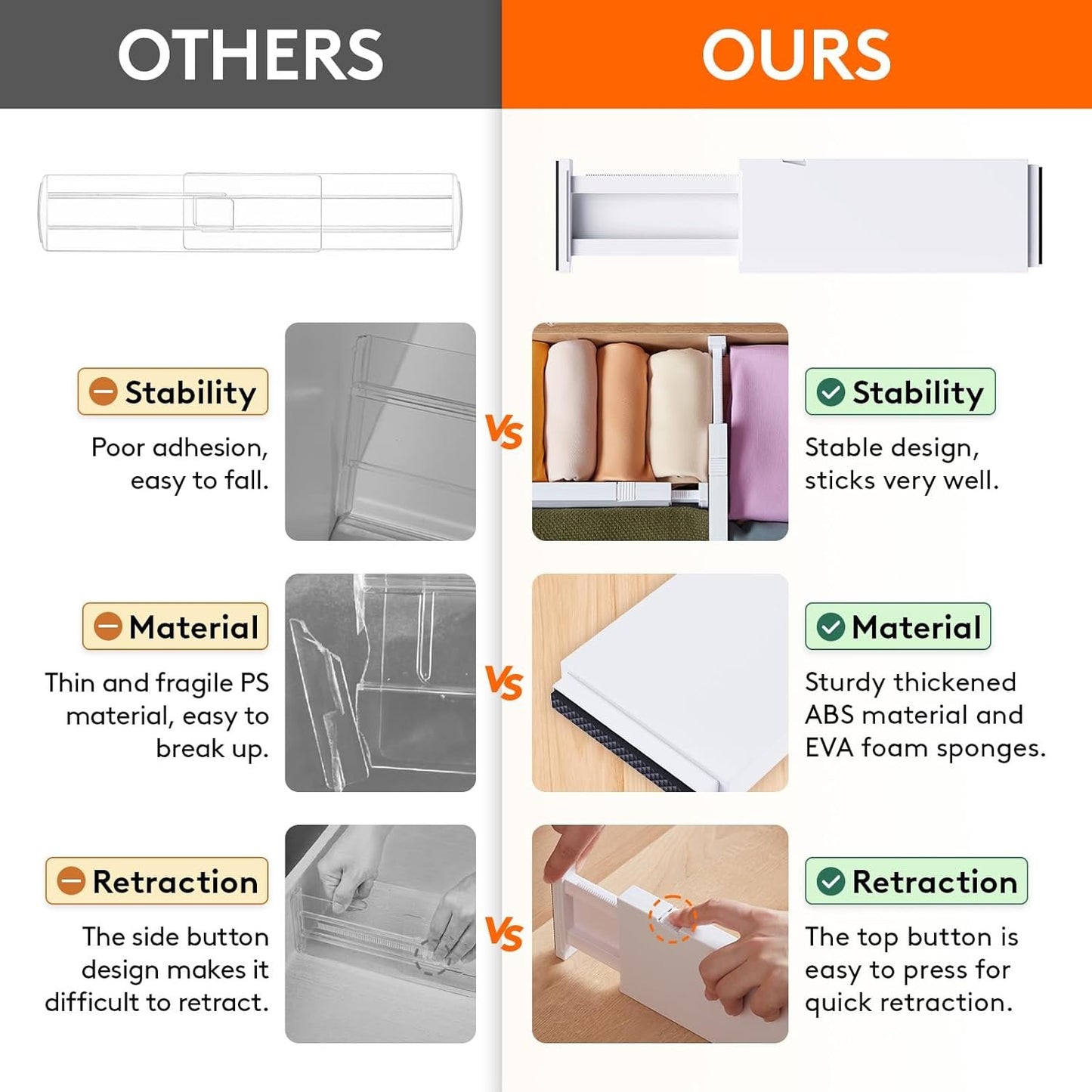 Lifewit 5 Pack Drawer Dividers Plastic 4" High, 11-17" Adjustable Closet Vanity Drawer Organizers for Clothes, Expandable Dresser Separators in Home Bedroom/Bathroom/Kitchen Organization and Storage