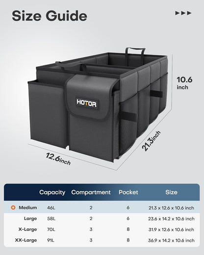 HOTOR Trunk Organizer - Car Organizer, Foldable Trunk organizer for SUVs & Sedans, Car Accessories, Tools, Sundries, 2 Compartments, Black