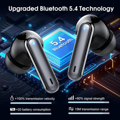 Wireless Earbuds, Bluetooth Headphones 5.4 HiFi Stereo, 40 Hrs Wireless Ear Buds with 4 ENC Noise Cancelling Mics, LED Digital Display USB C, IPX7 Waterproof in Ear Earphones for iOS and Android Black