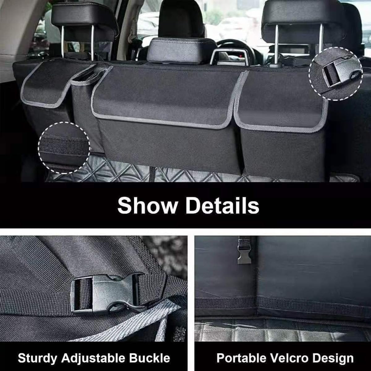 AIMALL Car Trunk Hanging Storage Bag â€“ Multi-Compartment Organiser for SUV, MPV & Hatchback, Waterproof Oxford Fabric with Adjustable Straps, 6.2"x11"x3.9"