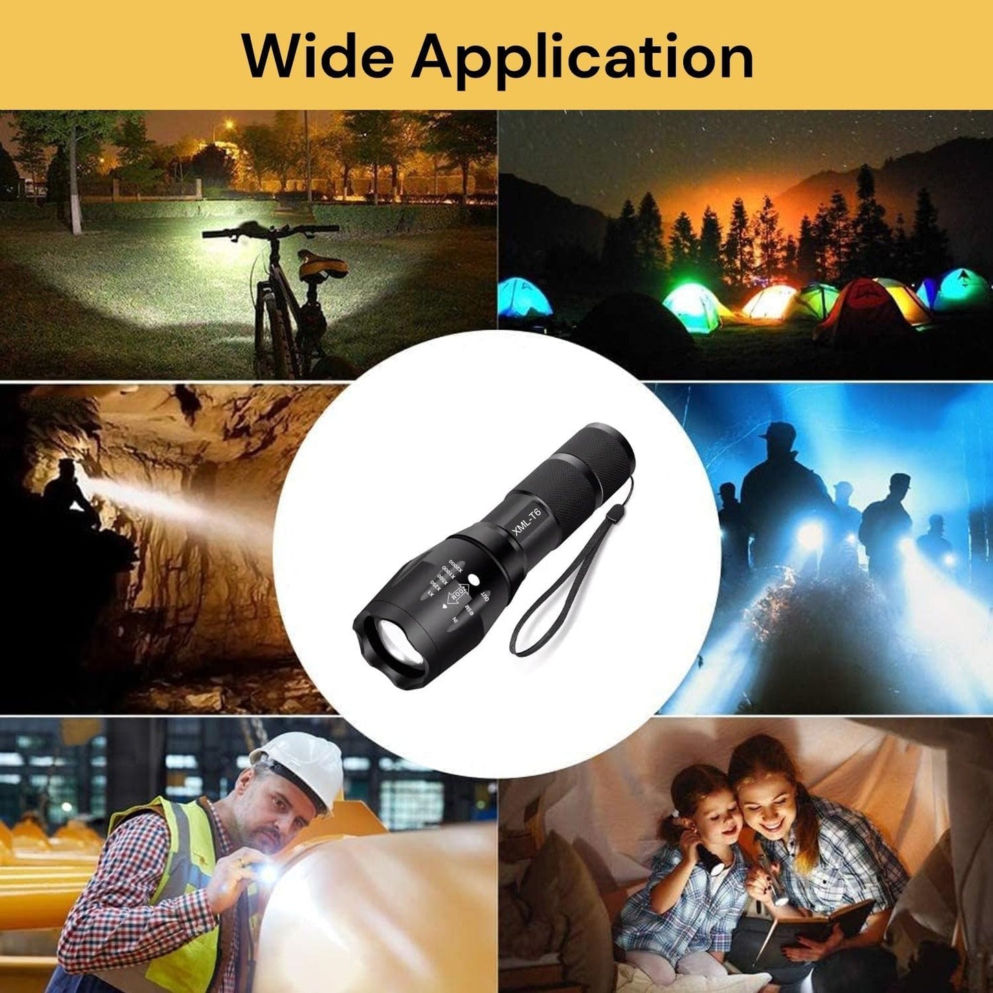 EZONEDEAL Rechargeable Flashlights High Lumens, Bright Led Torch Flash Light XML T6, Tactical Flashlight Zoomable 5 Lighting Mode Handheld Torches, Rechargeable Torch Light for Outdoor Indoor Camping