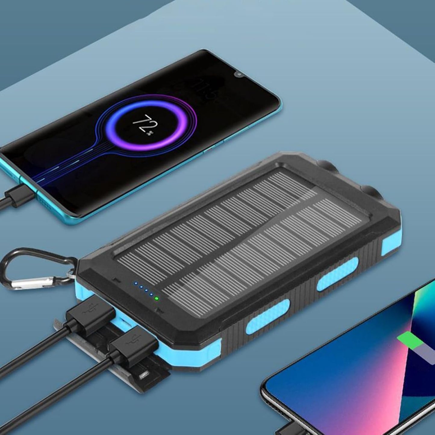 Solar Charger Powered Bank,Fast Charging Solar Battery Pack - Wireless Waterproof Battery Pack with Compass Survival Gear for Camping, Men & Women