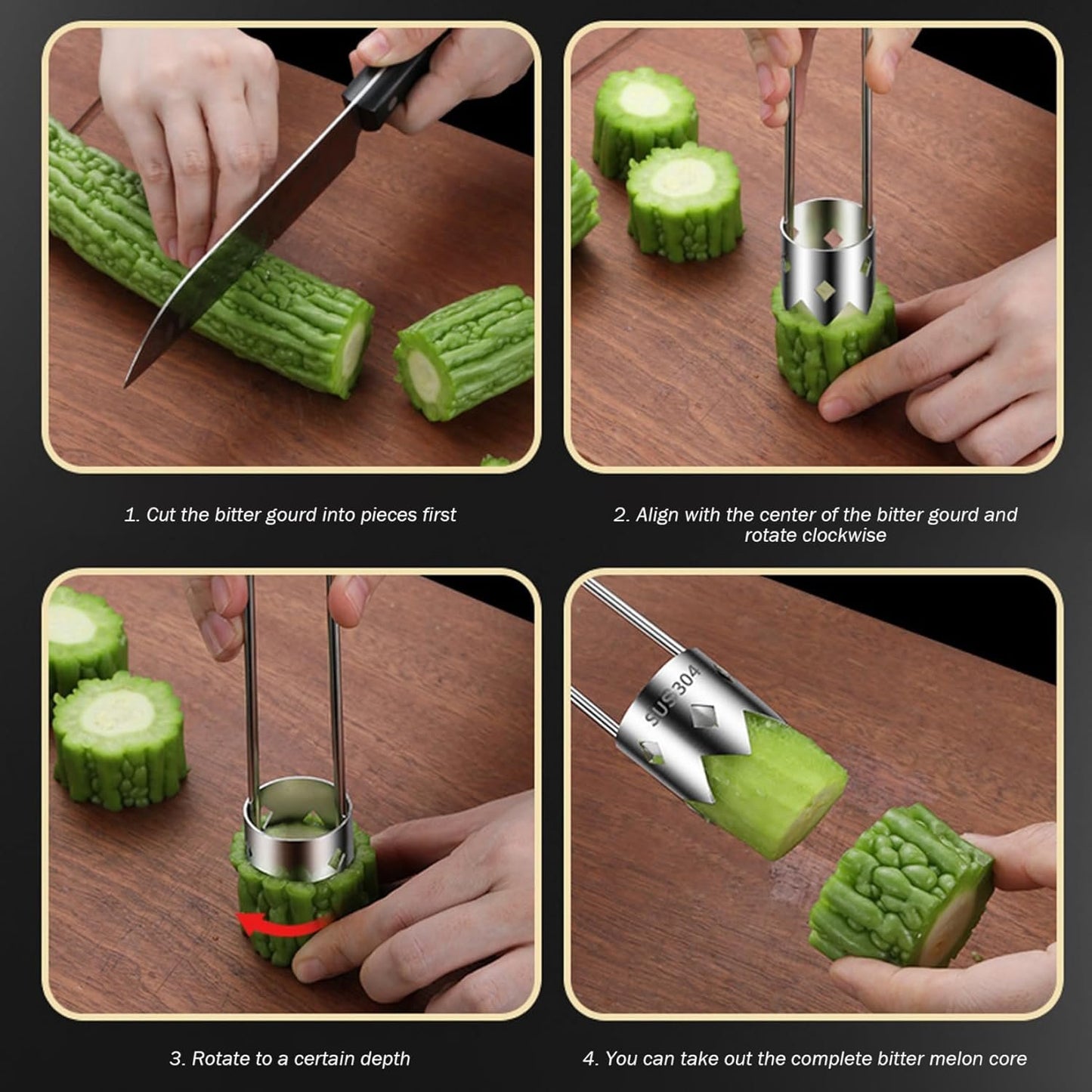 Utensile per togliere il torsolo di frutta, 2 pezzi con lama robusta Acciaio inossidabile 304 Utensile per togliere il torsolo di peperone con manico rotondo Gadget da cucina compatti e appendibili St