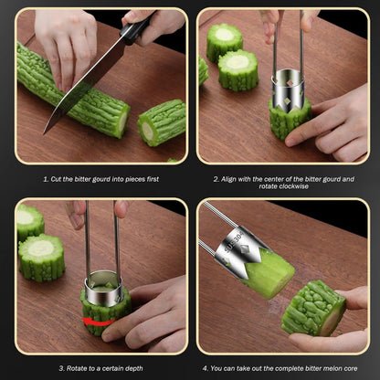 Utensile per togliere il torsolo di frutta, 2 pezzi con lama robusta Acciaio inossidabile 304 Utensile per togliere il torsolo di peperone con manico rotondo Gadget da cucina compatti e appendibili St