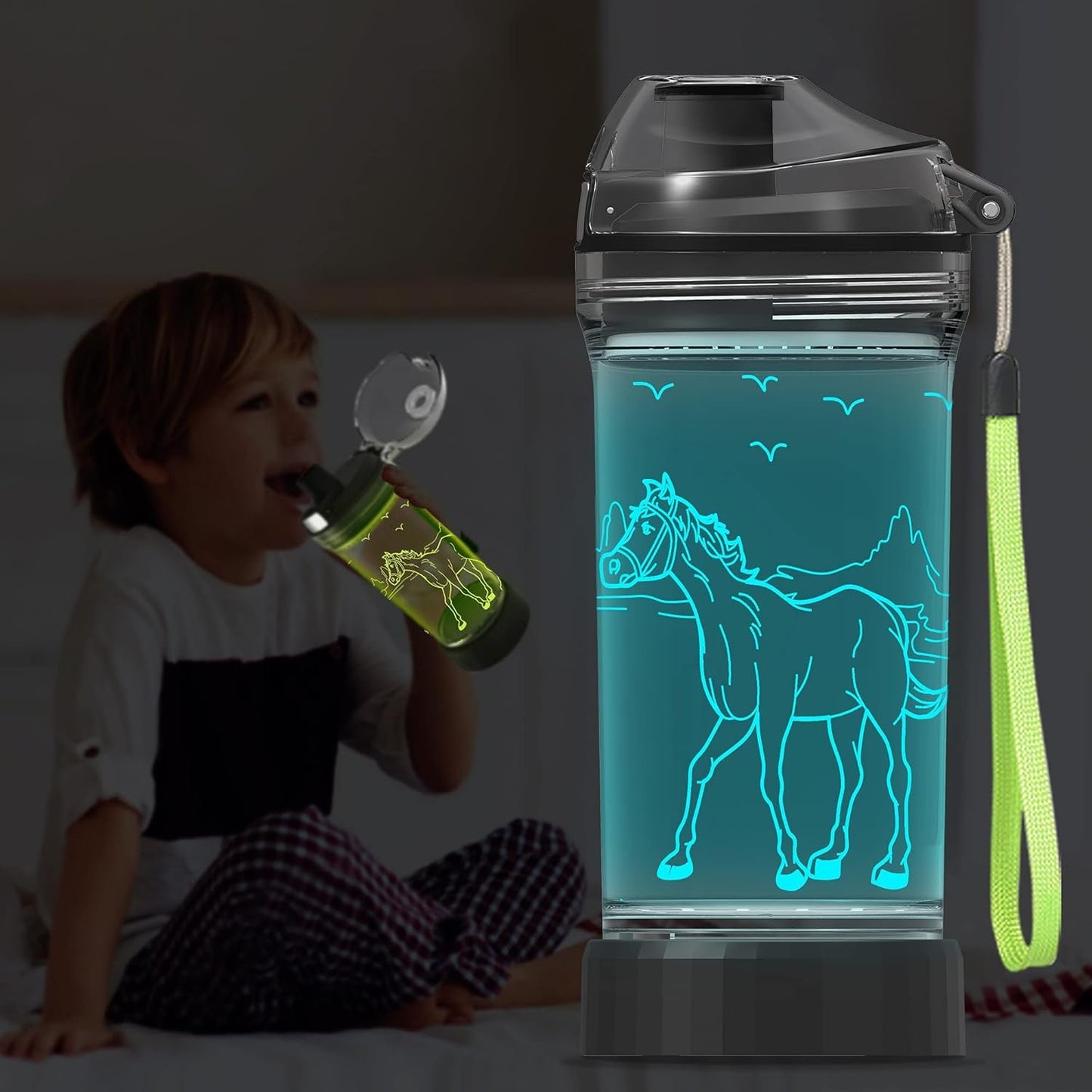 Horse Gifts, 3D LED Light up Horse Water Bottle, 14 OZ Tritan BPA Free Eco-Friendly - Cool Drinking Cups Gift for Women Girls