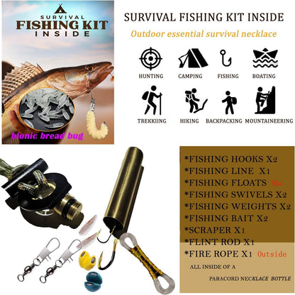 BSGB Fire Starter Paracord Necklace EDC Military Survival Gear Tinder Cord Fire Steel and Striker Kit Magnesium Ferro Rod Tool Fishing Tools for Emergency Outdoor Hiking Camping Hunting