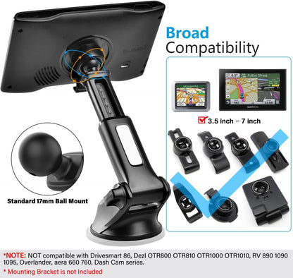 GPS Suction Cup Mount for Garmin [Quick Extension Arm], Replacement GPS Dash Ball Mount Dashboard Windshield Car Holder for Garmin Nuvi Dezl Drive Drivesmart Zumo Driveassist DriveLuxe StreetPilot RV