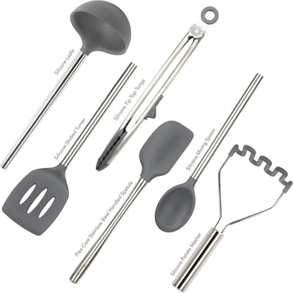 Tovolo Silicone Utensil Set of 6 (Charcoal) - Kitchen Utensils & Gadgets Essential for Baking, Cooking, Food Prep, Grilling, Home, Apartment, & Gifting/BPA-Free & Dishwasher-Safe