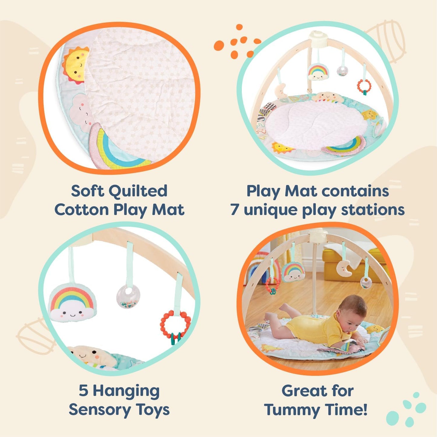 B. Toys- B Wooden Baby Soft Mat - Hanging Sensory Toys - Developmental Activities - Newborn - Sunrise to Sunset Play Gym, Multicoloured, Medium, BX2360C1Z