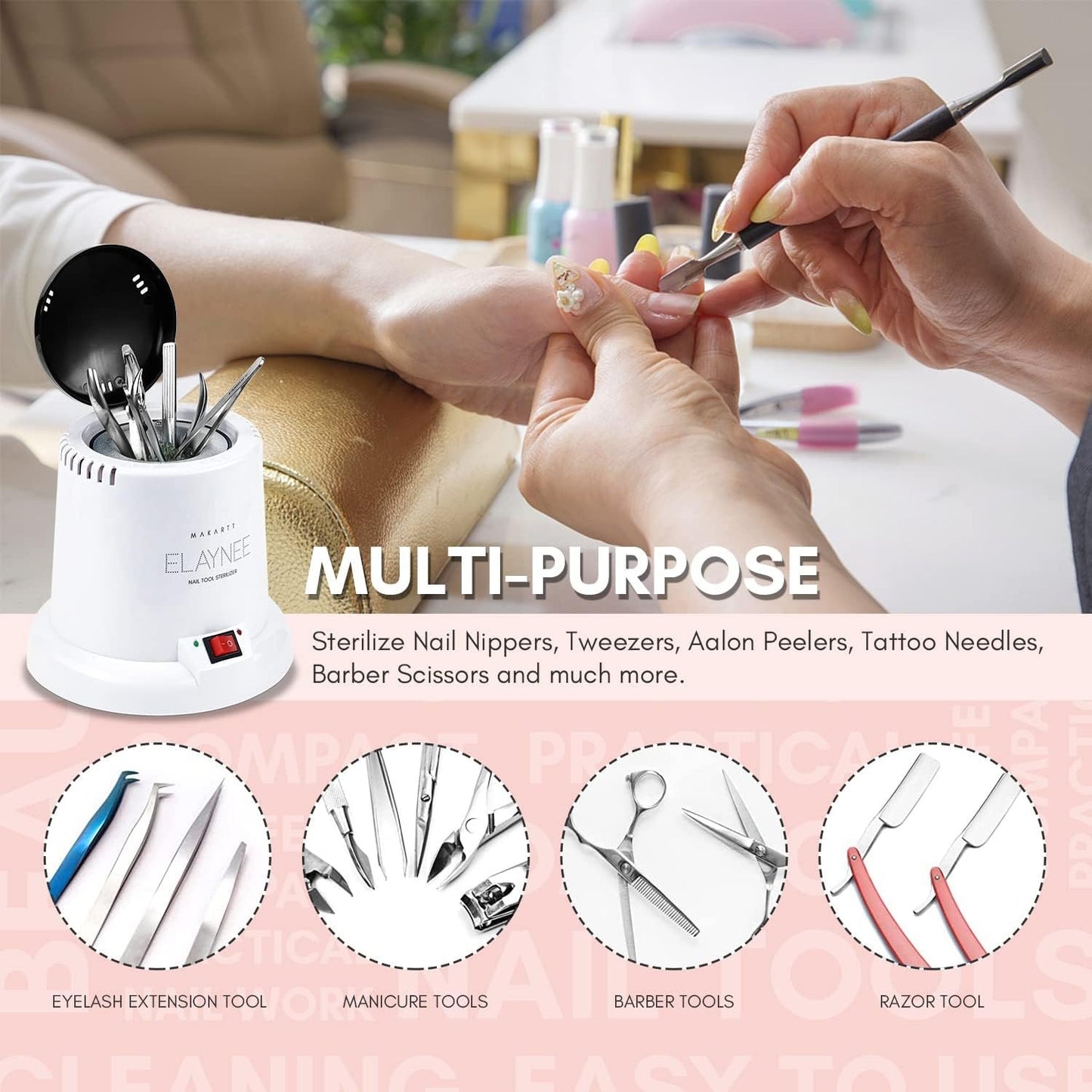 Makartt Nail Tool Sterilizer For Esthetician Sterilization Machine Metal Nail Art Tools Lash Tech Supplies High Temperature For Nail Supplies Manicure Salon