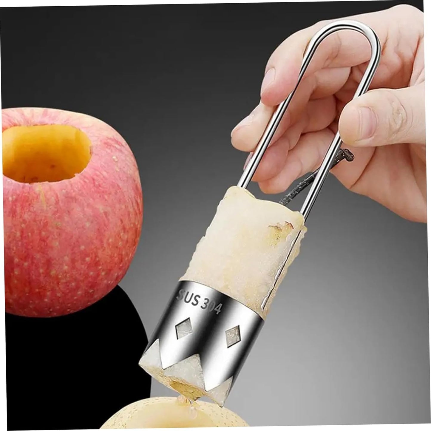 Utensile per togliere il torsolo di frutta, 2 pezzi con lama robusta Acciaio inossidabile 304 Utensile per togliere il torsolo di peperone con manico rotondo Gadget da cucina compatti e appendibili St