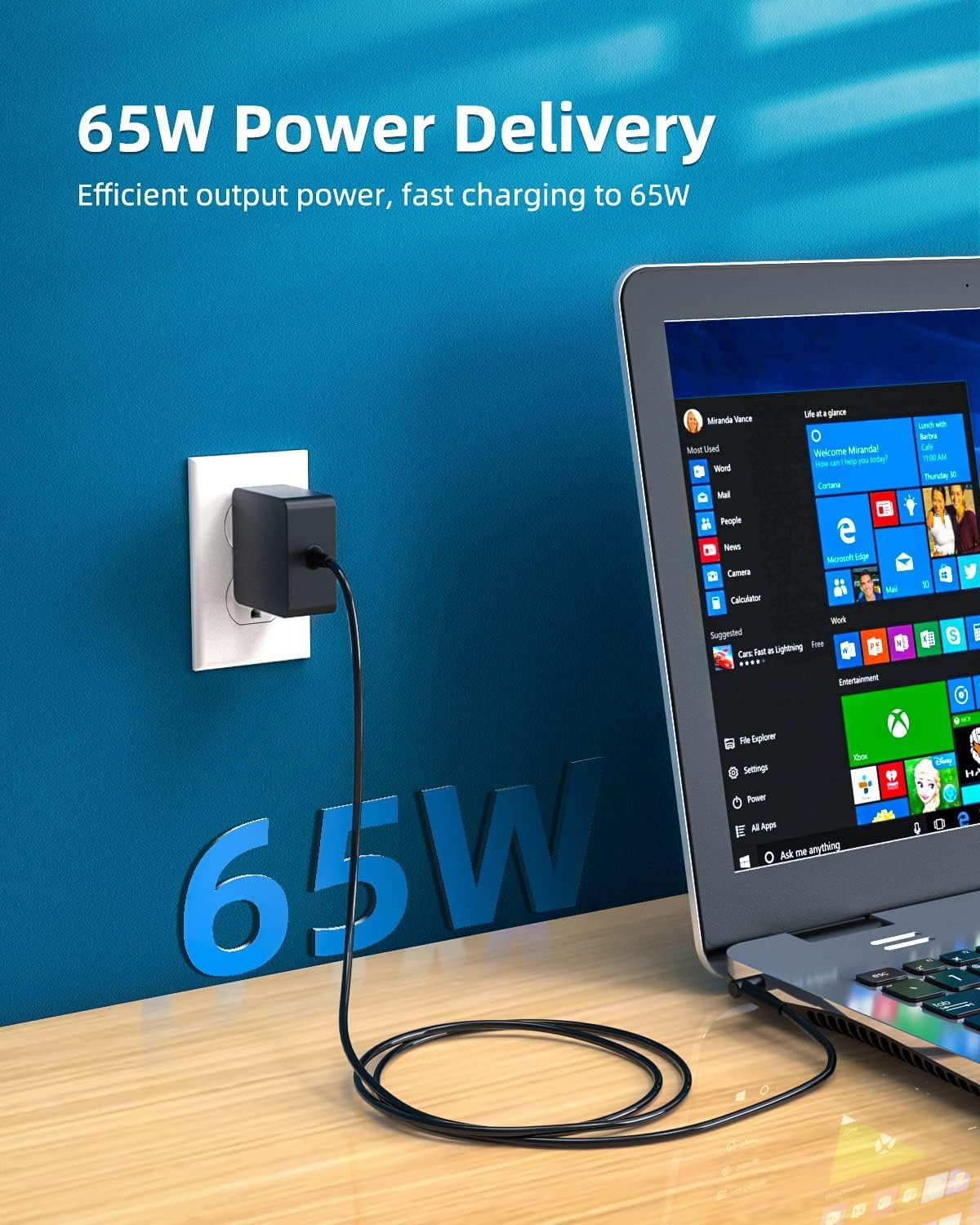 Laptop Charger for Asus, (UL Safety Certified), Vivobook Zenbook Chormebook and More Series, Power Lamp, Extended Cable, Round Connector, 65W, 45W, 33W