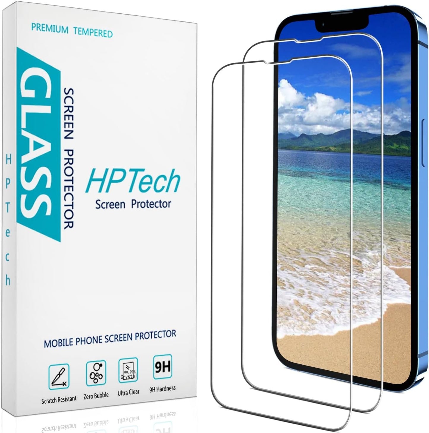 [2-Pack] HPTech Screen Protector for iPhone 14 6.1-inch Tempered Glass Film, Case Friendly, Anti-Scratch, Bubble Free