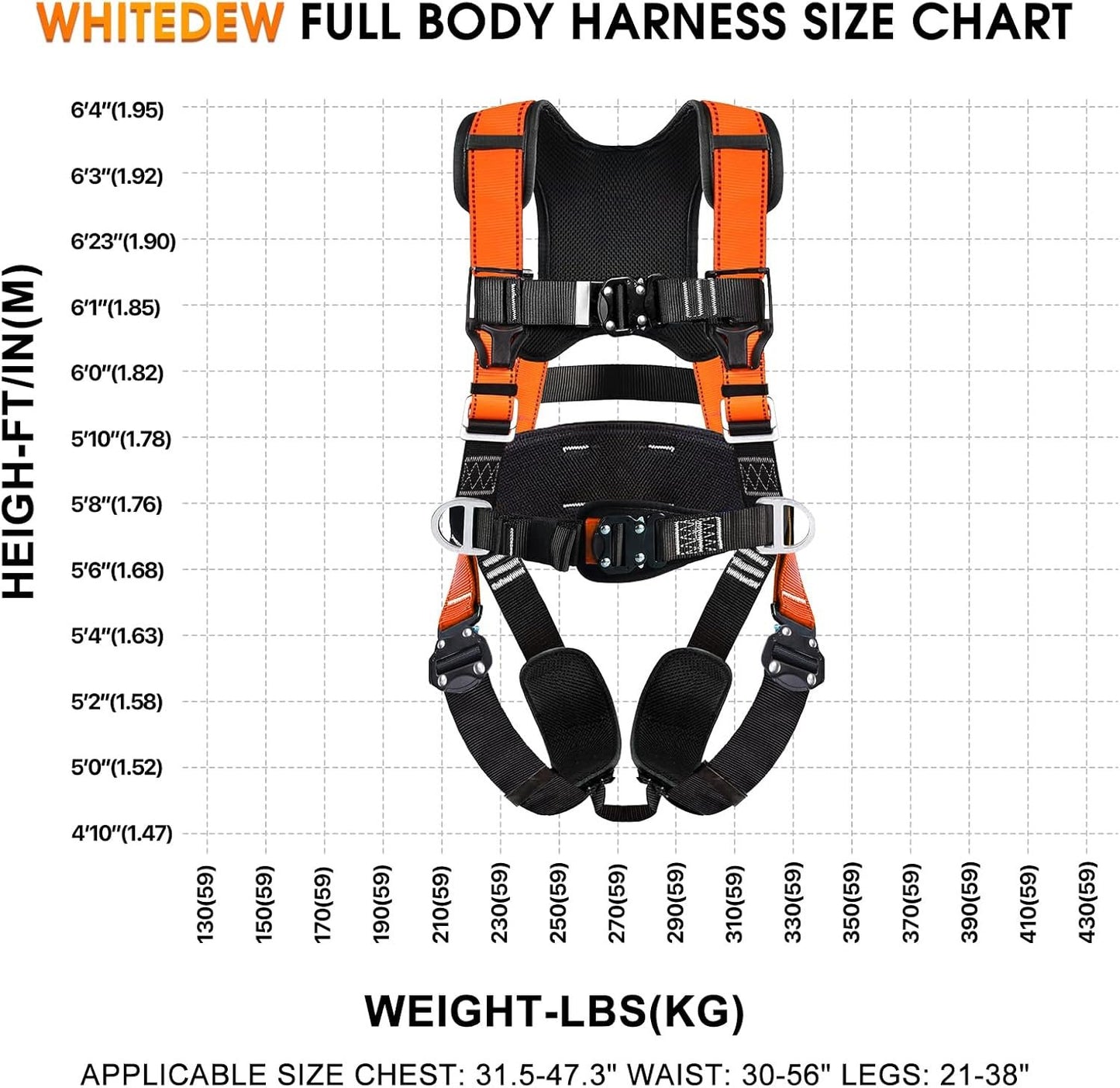 Fall Protection Premium Safety Harness with Shock Absorbing Lanyard, Roofing Constructio Harness, Vented & Padded Shoulder, Legs & Back - Upgrade 4 Quick Buckles(Orange)