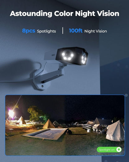 REOLINK 4K Security Camera System, IP Outdoor Cam in 180Â° FoV by Dual-Lens, Human/Vehicle/Pet Detection, Color Night Vision, Two Way Talk, Up to 256GB microSD Card, Duo 2 PoE
