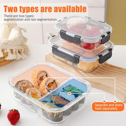 Glass Food Storage Containers(5 Pieces with Partitions,5 Pieces without Partitions),Glass Meal Prep Containers with Snap Lock Leakproof Lids,for Microwave,Freezer,Oven and Dishwasher