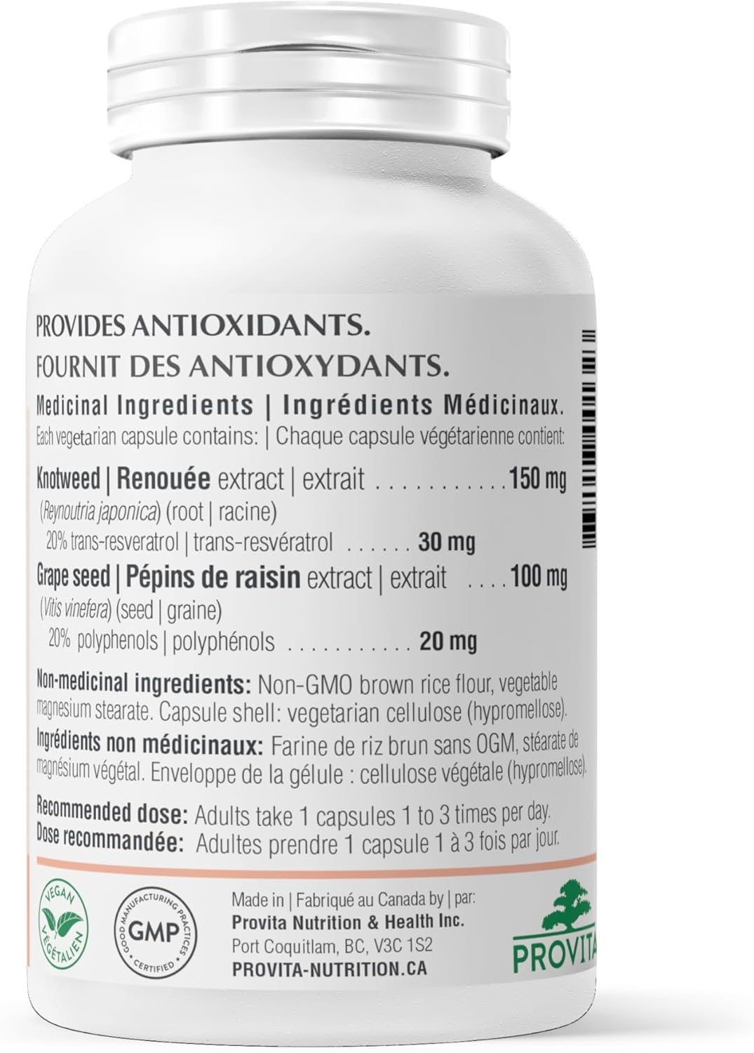 Synergistic Resveratrol Forte by Provita Nutrition (Canadian Made) 90 Vegetarian Capsules