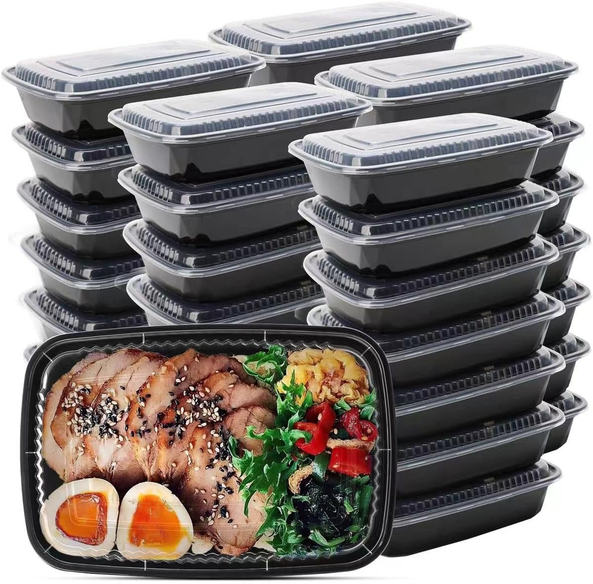 Meal Prep Container, 50 Pack 32 oz Food Storage Containers with Lids, Bento Box Reusable Plastic Lunch Box, BPA Free Take-Out Box Microwave Dishwasher Freezer Safe