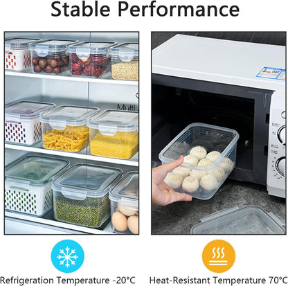 Lizbin 3 PCS Fruit Storage Containers for Fridge With Removable Colander, Leak Proof Airtight Food Storage Containers With Lids, Keep Meat Fresh
