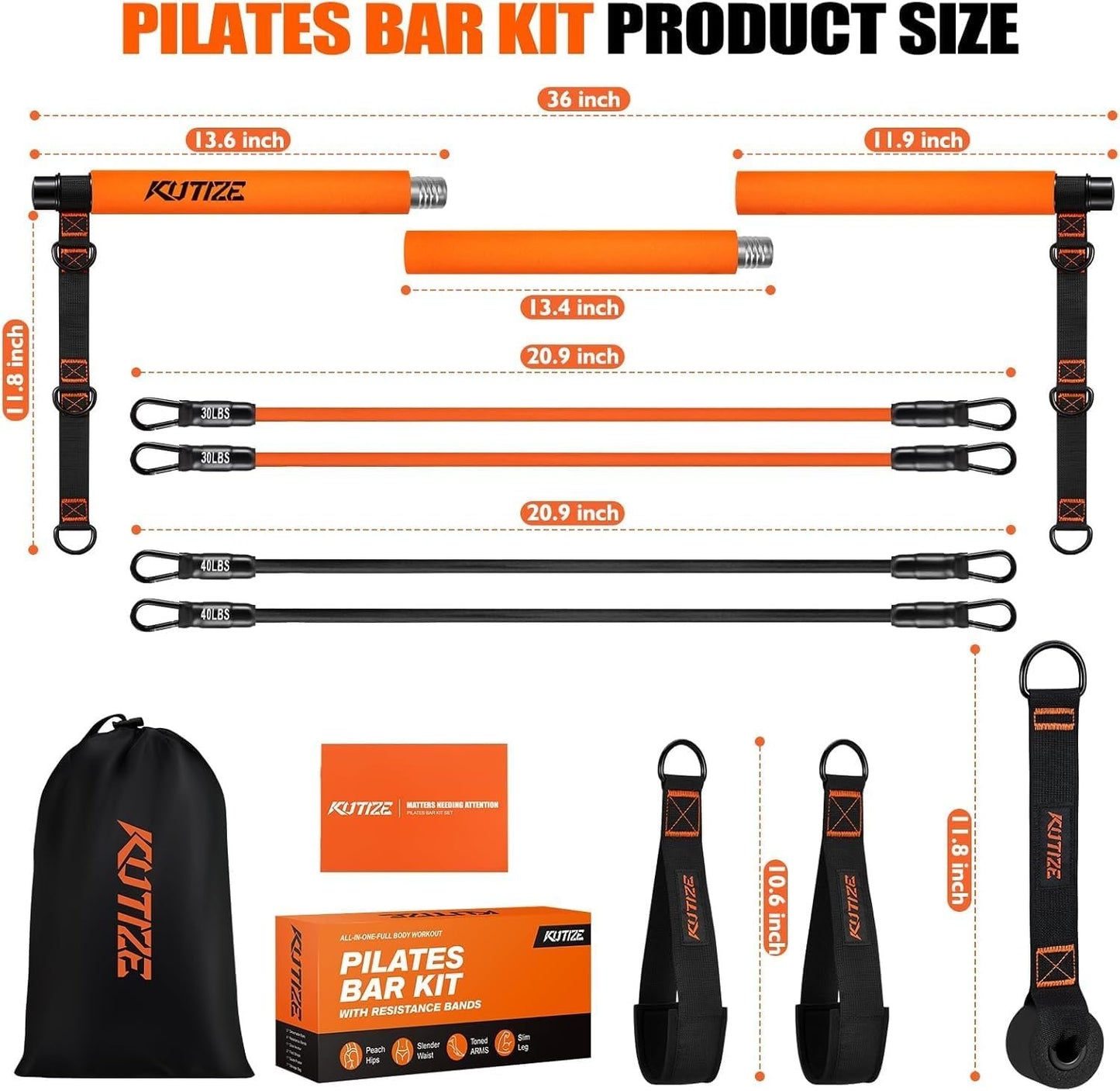 Pilates Bar Kit with Resistance Bands, Portable Pilates Equipment for Legs, Hip, Waist, Arm, Squats Exercise Equipment for Home Gym Workouts, Adjustable Pilates Bar Set for Full Body Workouts