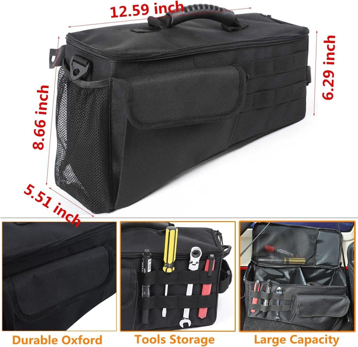 JUNLELI for Jeep JK Rear Trunk Side Storage Bag Organizer for Wrangler JK JKU 4 Door 2011-2018, Durable Oxford Car Accessories