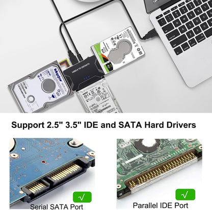 USB 3.0 to SATA/IDE Adapter, External Hard Drive Reader Ultra Recovery Converter Compatible with 2.5/3.5in HDD/SSD DVD Optical Drive