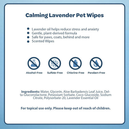 Best Pet Supplies Pet Grooming Wipes For Dogs & Cats, 100 Pack, Plant-Based Deodorizer for Coats & Dry, Itchy, or Sensitive Skin, Clean Ears, Paws, Body, & Butt - Calming Lavender