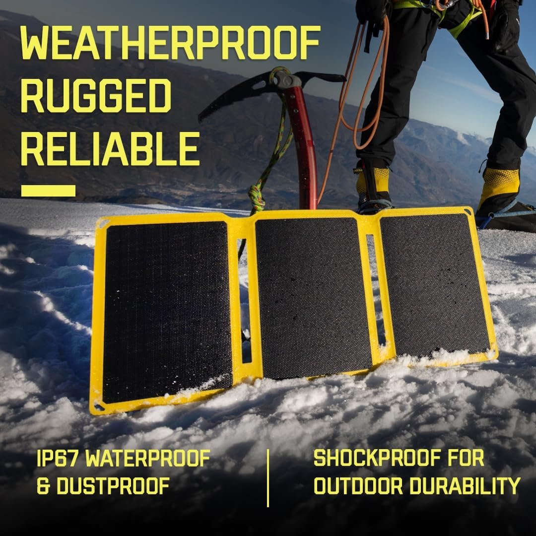 SunJack 15 Watt Foldable IP67 Waterproof ETFE Monocrystalline Solar Panel + 10000mAh Power Bank with USB-A and USB-C for Cell Phones Tablet and Portable for Backpacking, Camping, Hiking and More