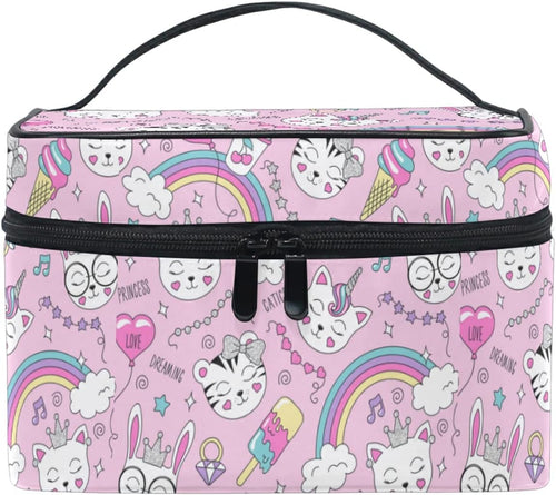 Cute Cat Tiger Unicorn Rainbow Beauty Case for Travel Women Cosmetics Bag Make up Makeup Bags Makeup Organizer Girl, Cute Funny