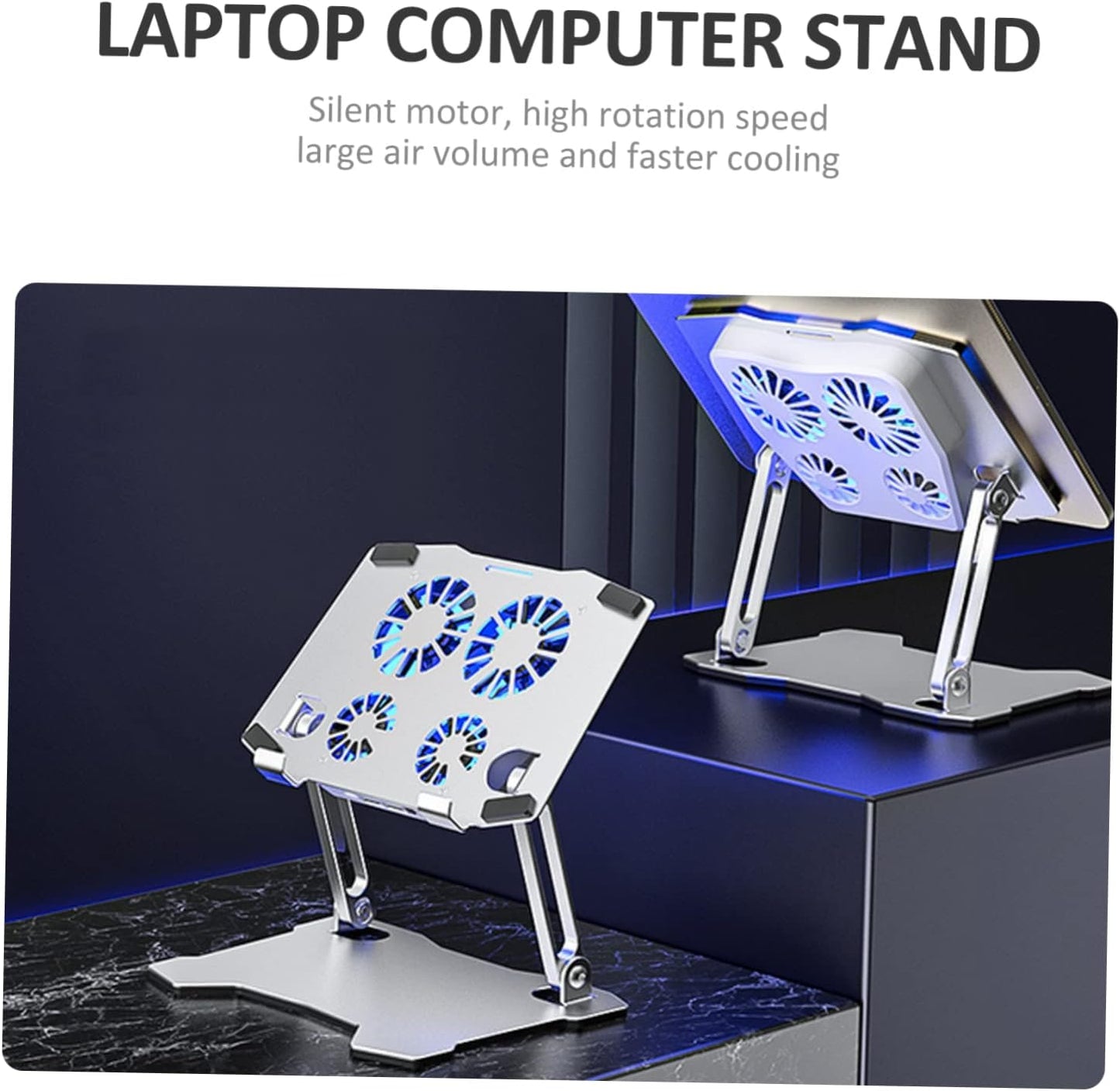 KOMBIUDA 4 Adjustable Laptop Stand with Cooling Fans Ergonomic Height for Pads Compatible with Laptops Tablets and More for Home Office Use