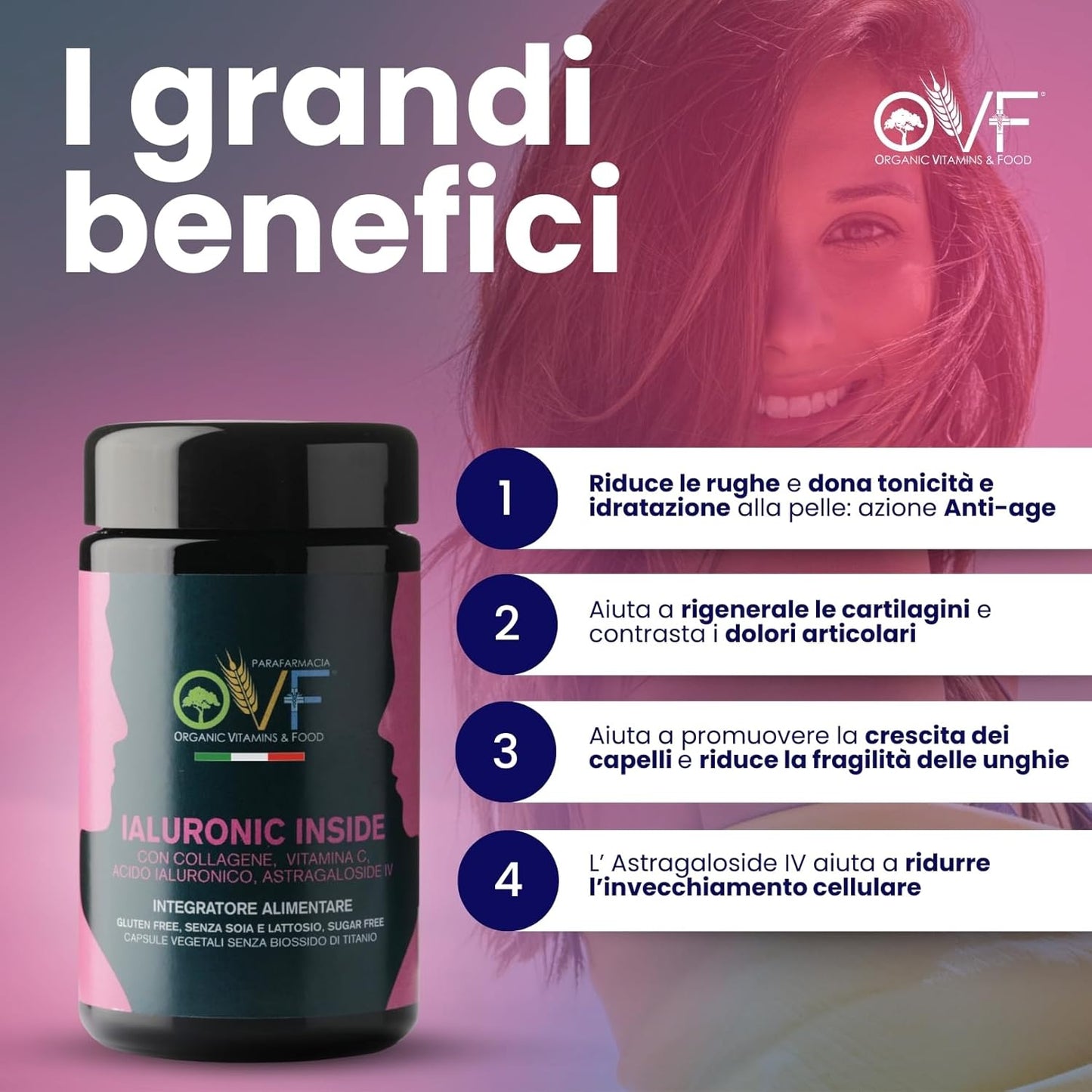 OVF Collagen & Hyaluronic Acid with Vitamin C – 60 Anti-Age Caps – Joint Support and Reduction of Cell Aging.