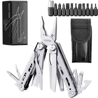 VEVOR 16-In-1 Multitool Pliers, Multi Tool Pliers, Cutters, Knife, Scissors, Ruler, Screwdrivers, Wood Saw, Can Bottle Opener, with Safety Locking and Sheath, for Survival, Camping, Hunting and Hiking