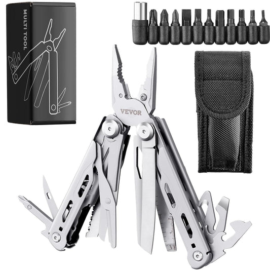 VEVOR 16-In-1 Multitool Pliers, Multi Tool Pliers, Cutters, Knife, Scissors, Ruler, Screwdrivers, Wood Saw, Can Bottle Opener, with Safety Locking and Sheath, for Survival, Camping, Hunting and Hiking