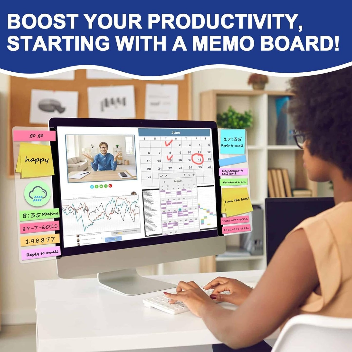 Sticky Monitor Memo Board, Memo Board for Computer Screen, Monitor Memo Boards for Computer, Acrylic Sticky Note Holder, Message Reminder Side Panel, Home Office Desktop Accessories (2)