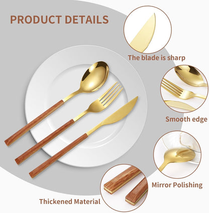Cutlery Set, 15-Piece Stainless Steel Utensil Set, Flatware Set Service for 5 Use for Home & Restaurant with Gift Box, Gold