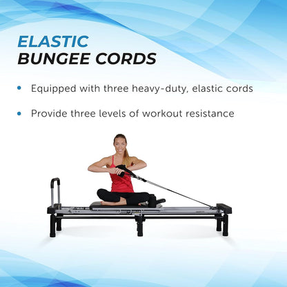 Stamina Products AeroPilates Reformer 651 Whole Body Resistance Pilates Workout Board Machine for Home Gym w/ 10 Inch Stand & Foldable Frame w/ Wheels