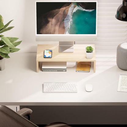 FITUEYES Computer Monitor Riser 16.7 inch Laptop Stand Save Space Desk Organizer with Keyboard Organizer Space (Oak)