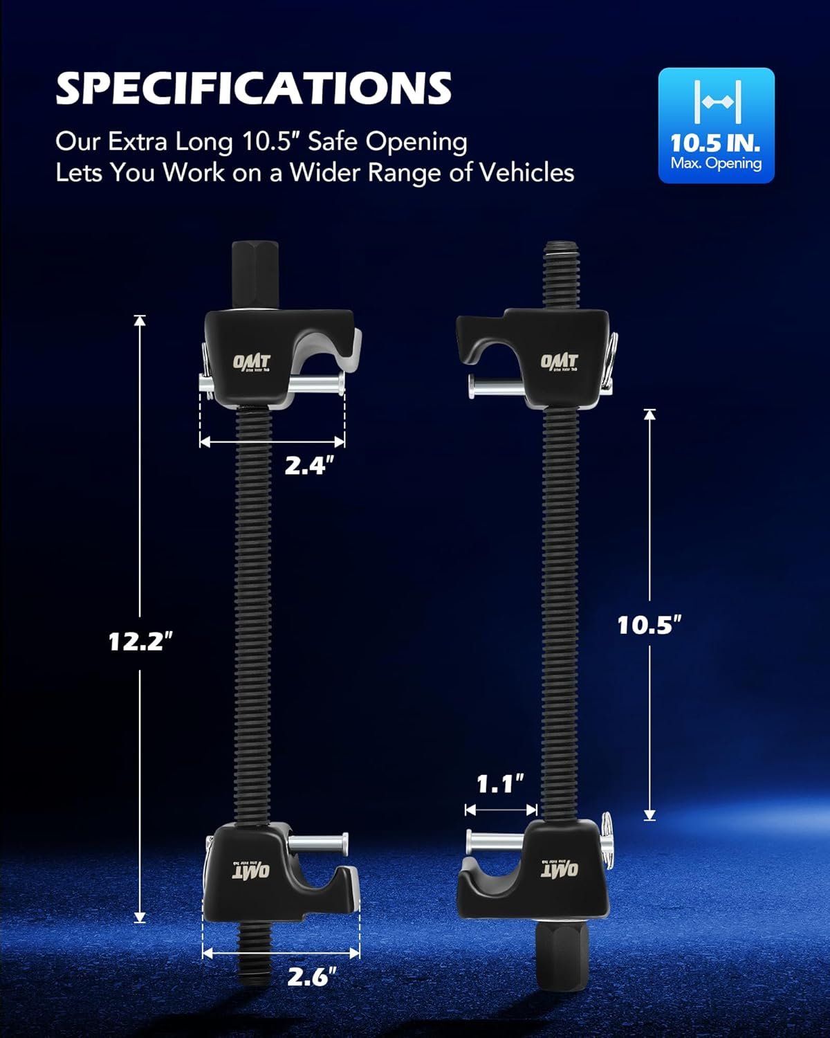 Orion Motor Tech 2pc Macpherson Strut Spring Compressor Tool Set with 26.7 cm Range, Heavy Duty Coil Spring Compressor Tools with 1/2" Square Drive, 13/16" Hex Strut Compressors for Car Truck, Black