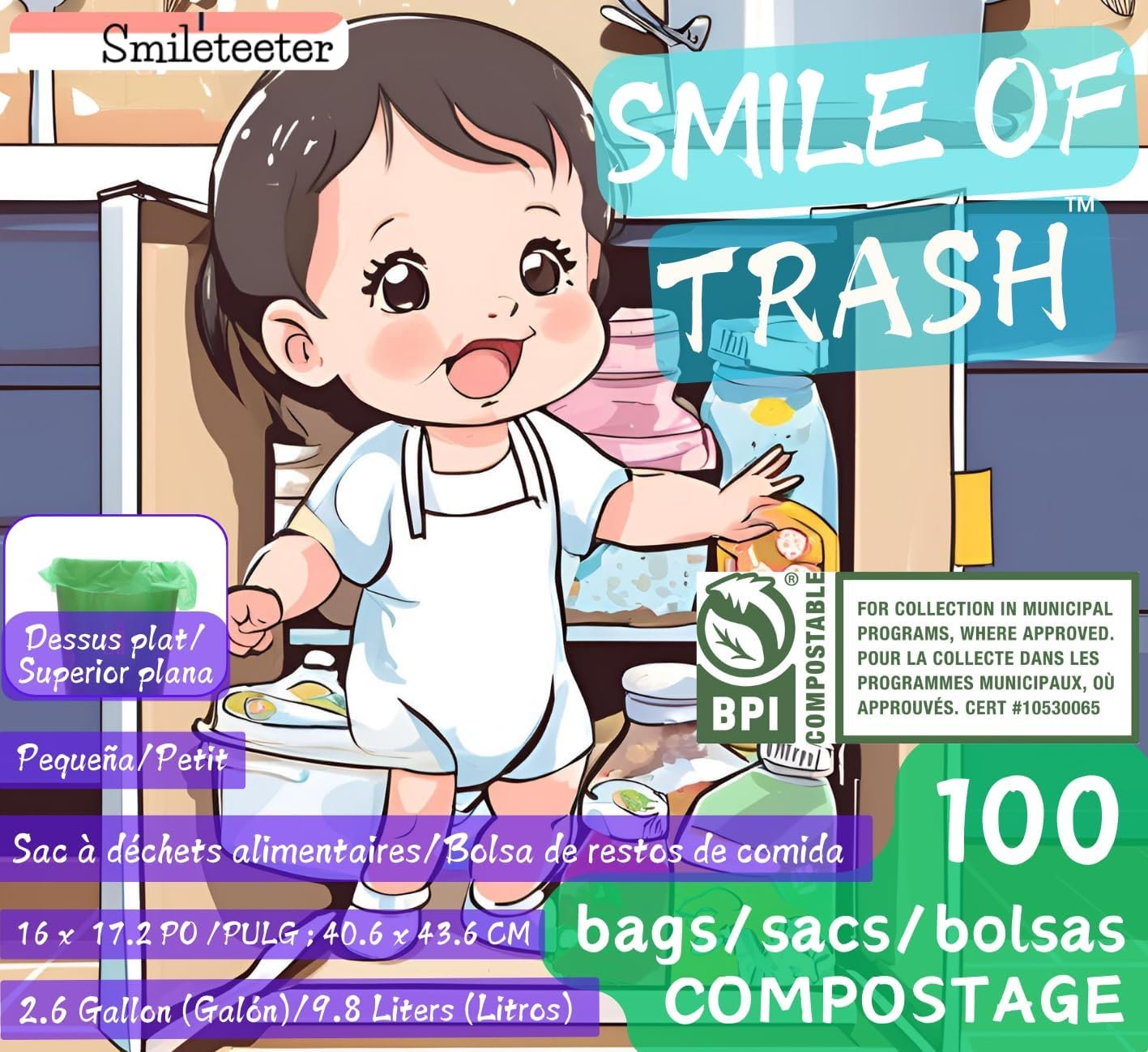 Smile of Trash Compostable Kitchen Food Scraps Bag (Pack of 1 Box)