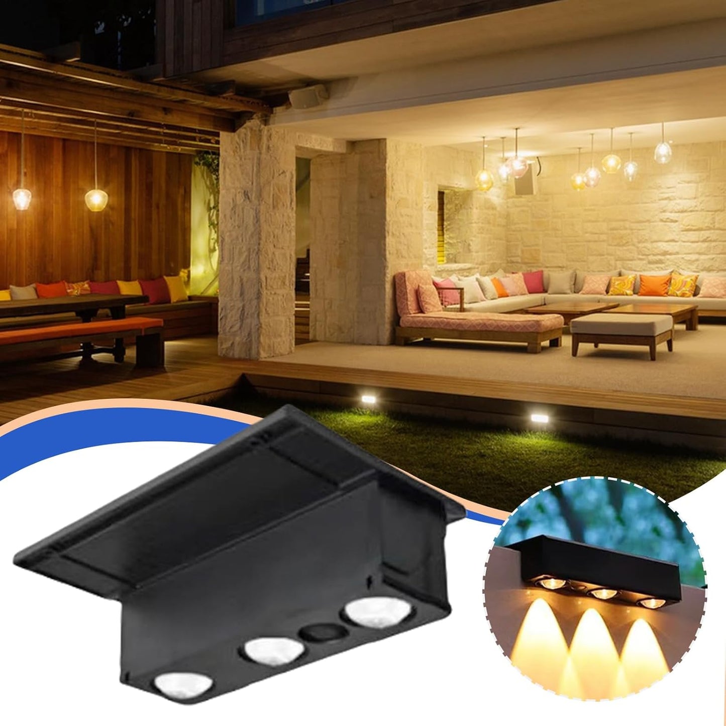 Waterproof Led Lamp, Solar Fence Lights, 4.72x3.35x1.57 Inches Decorative Automatic Smart Fence Lighting, for Patio, Deck, Backyard, Front Yard, Porch. Steps and Garage