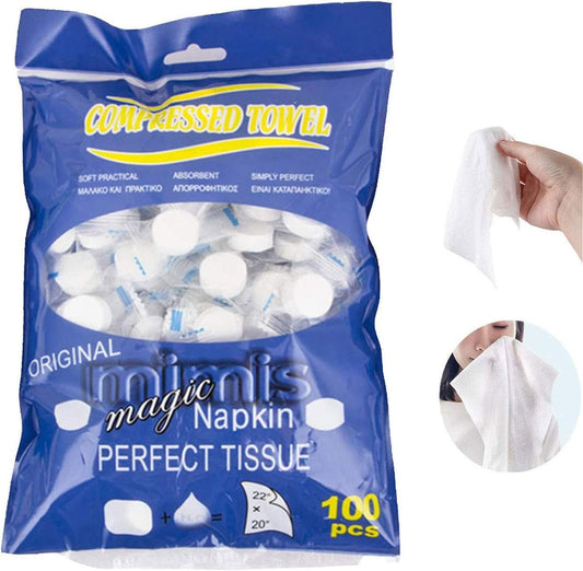 Darate 100PCS Portable Disposable Soft, Durable Reusable Face Towels - Travel, Home, Outdoor, Camping, Hiking, Sport Hand Cotton Compressed Towels Tablets